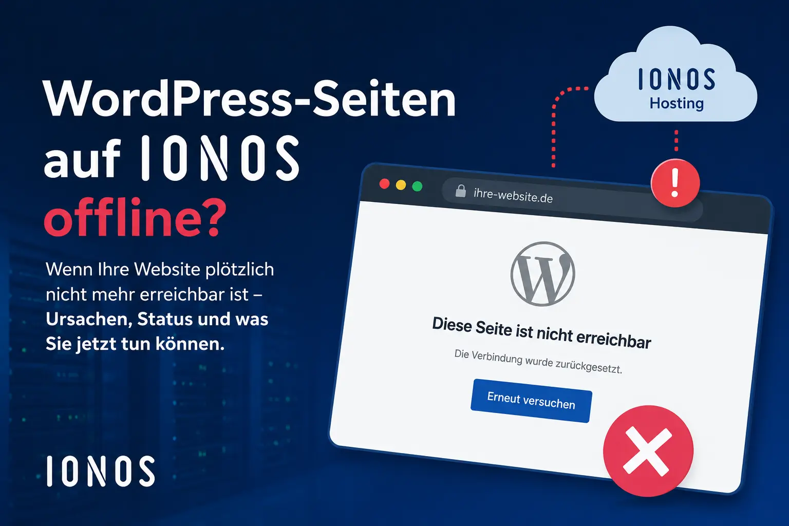 IONOS WordPress Hosting Störung am 8. Mai 2026 auf der offiziellen IONOS Statusseite mit Status Identified
